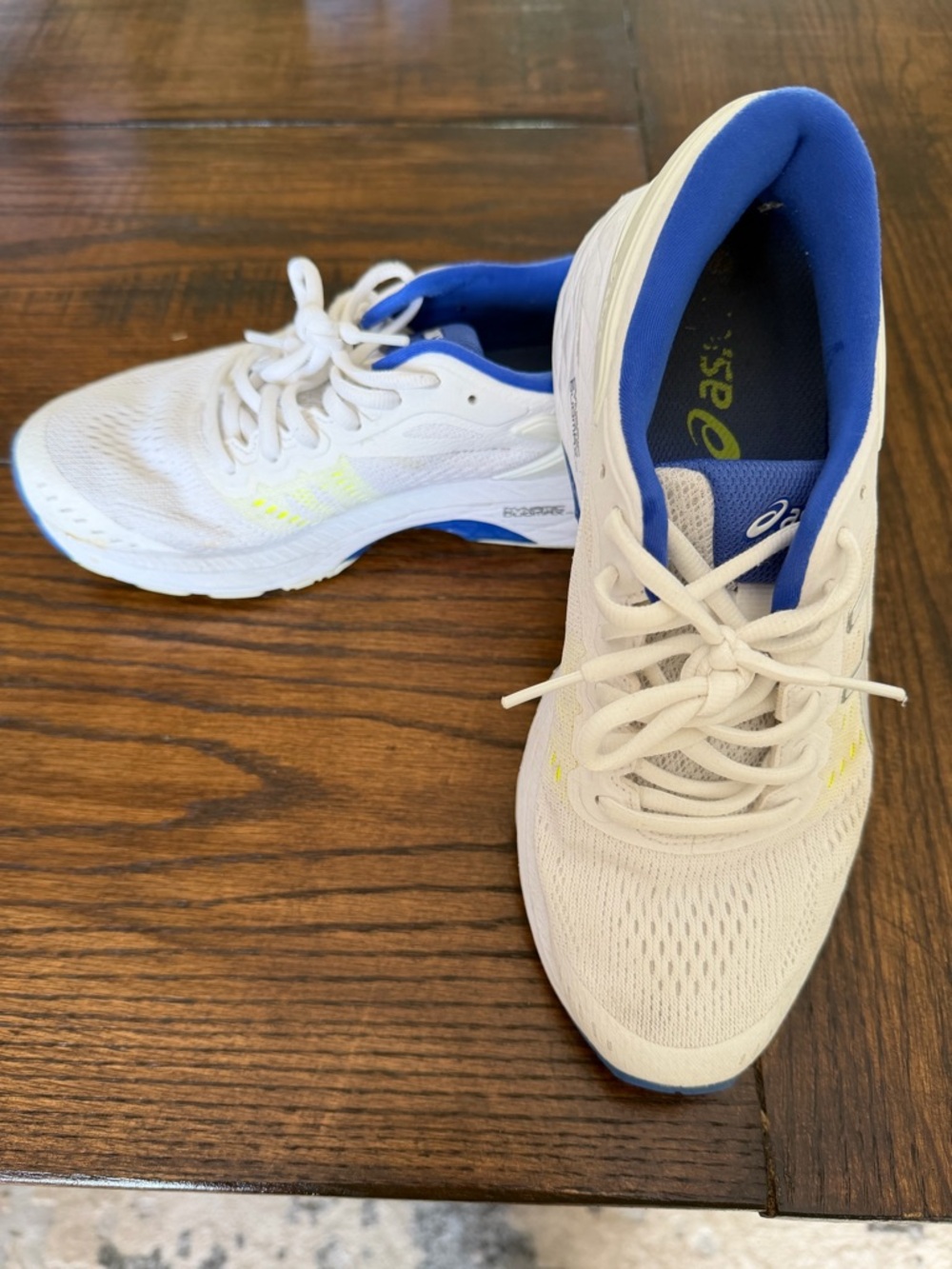Asics White Athletic Sneakers with Blue Interior and Yellow Accents